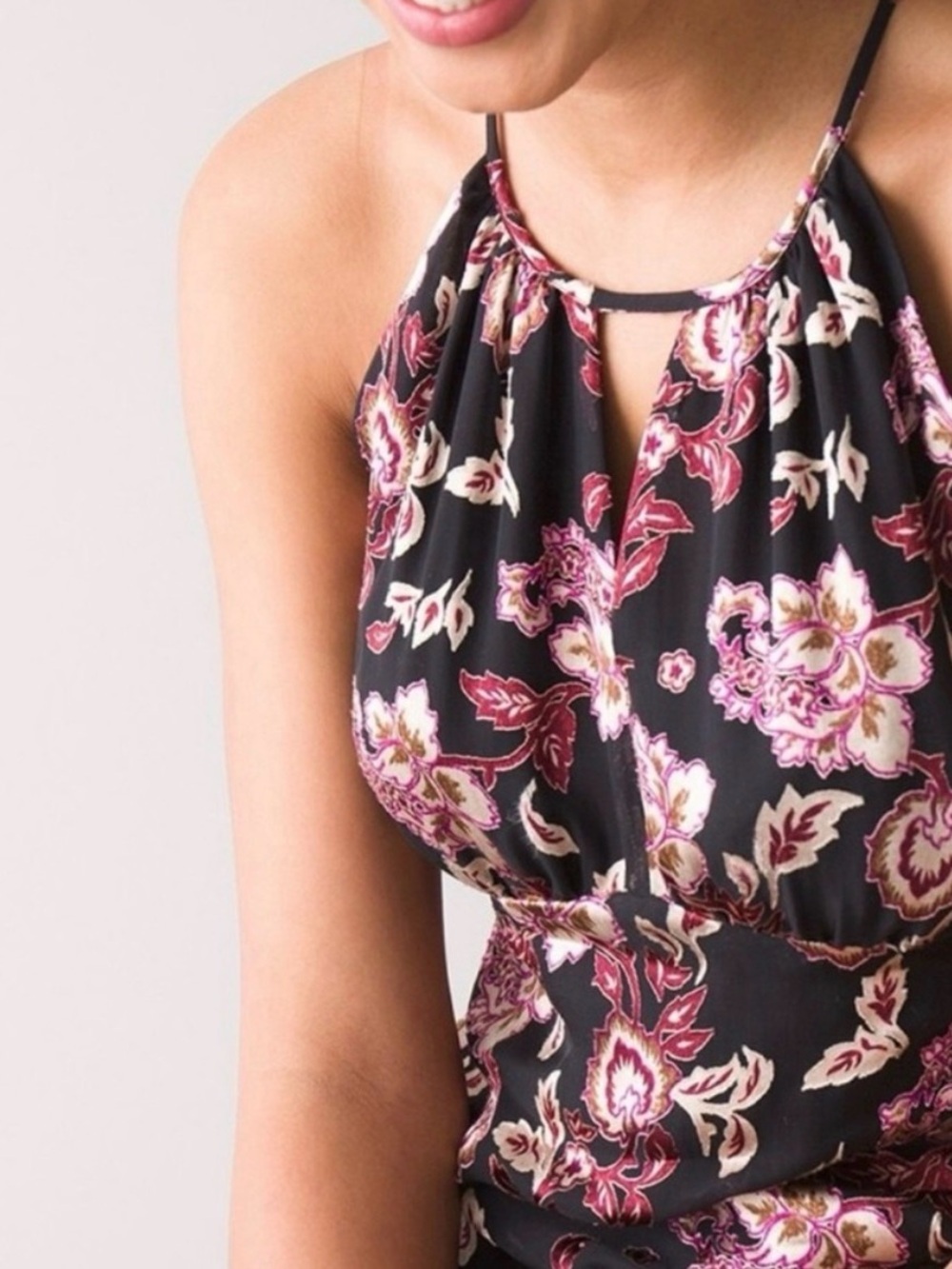 White House Black Market Black Silk Burnout Floral Halter Neck Top - Picture 4 of 13